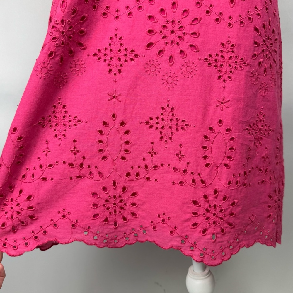 Talbots Embroidered Scallop Hem Eyelet Short Sleeve Shift Dress Pink 10 Petite - Picture 7 of 12